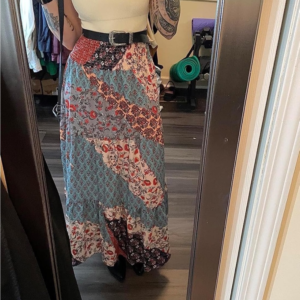 Womens Floral Print Boho Maxi Skirt